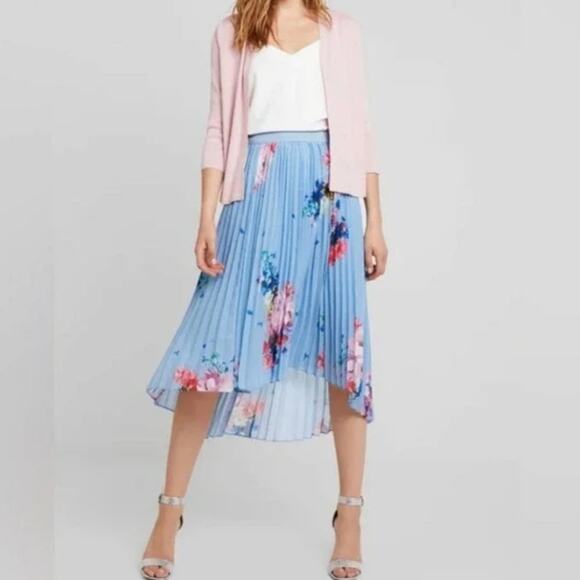 NEW Ted Baker Harrpa Raspberry Ripple Pleated Floral Midi Skirt Light Blue - Picture 2 of 12